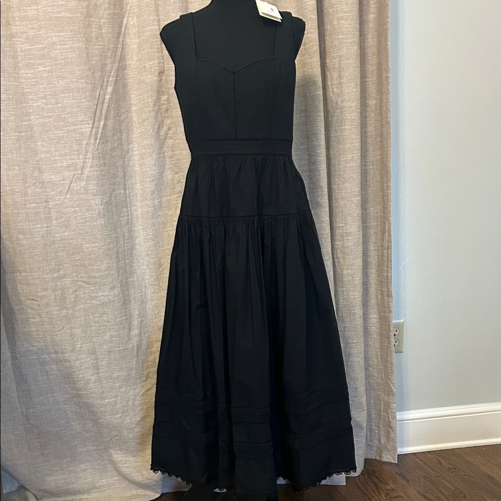 NWT Ulla Johnson Black Sleeveless Maxi Dress with Square Neck and Tiered Skirt